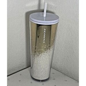 Starbucks Gold Mirror White Glitter Ombre Cold Cup Tumbler 24oz 710mL 011107221